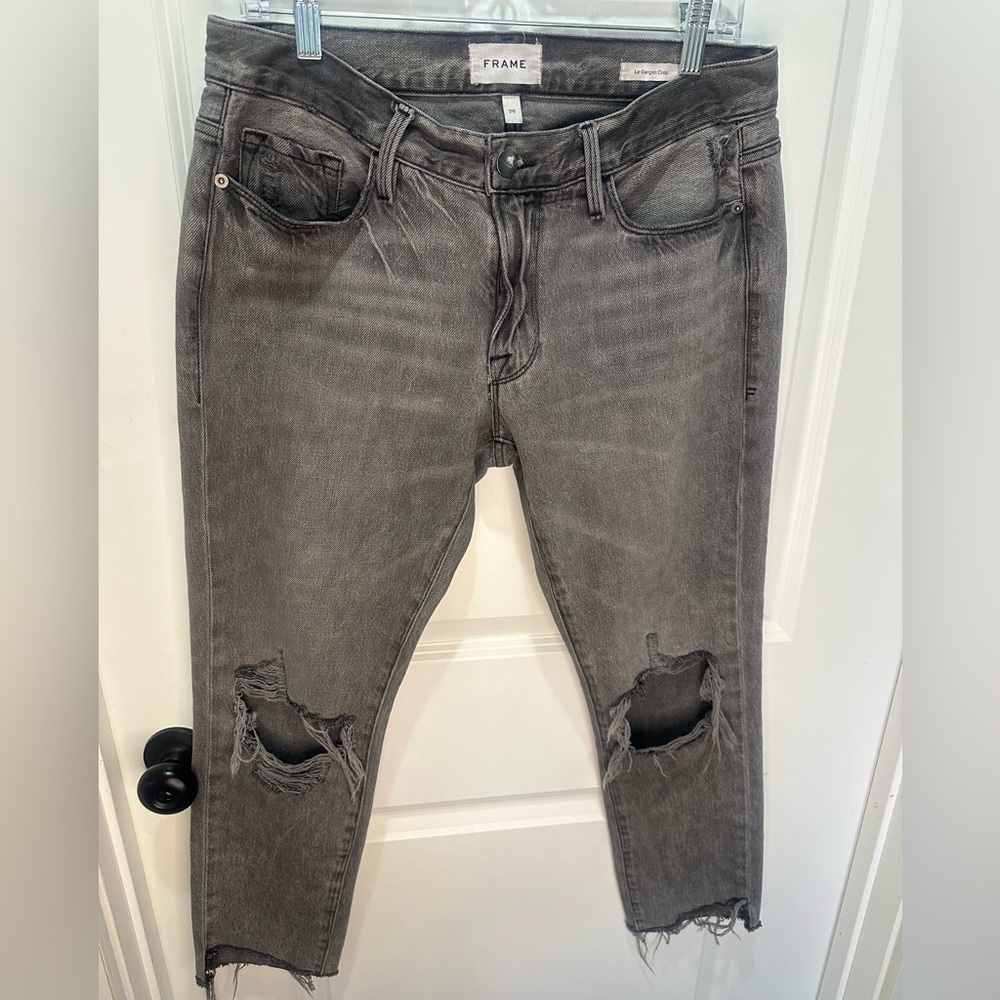 FRAME Black Distressed Ankle Jeans Size 26